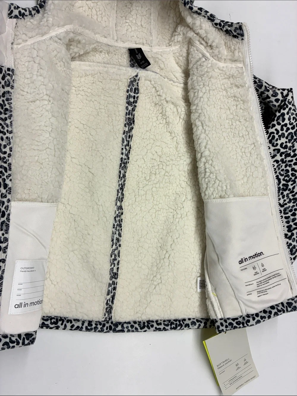 All in Motion Girls Cream & Black Leopard Print Hooded Puffer Jacket